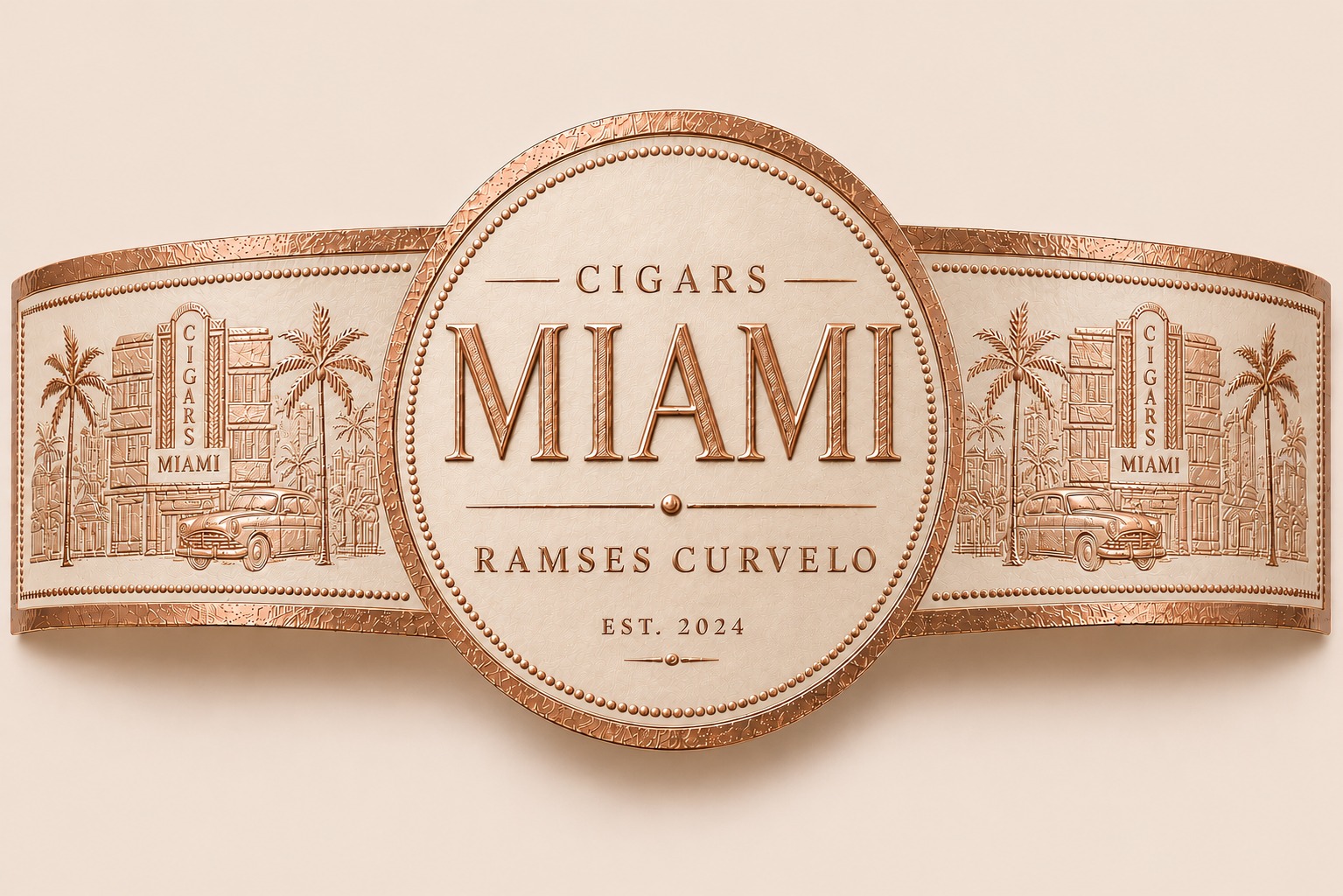 Cigars Miami Ramses Curvelo embossed cigar band in copper